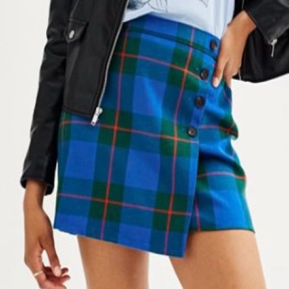 Blue Green Plaid Button Front Mini Skirt Women’s/Juniors Size 15 - Picture 1 of 7